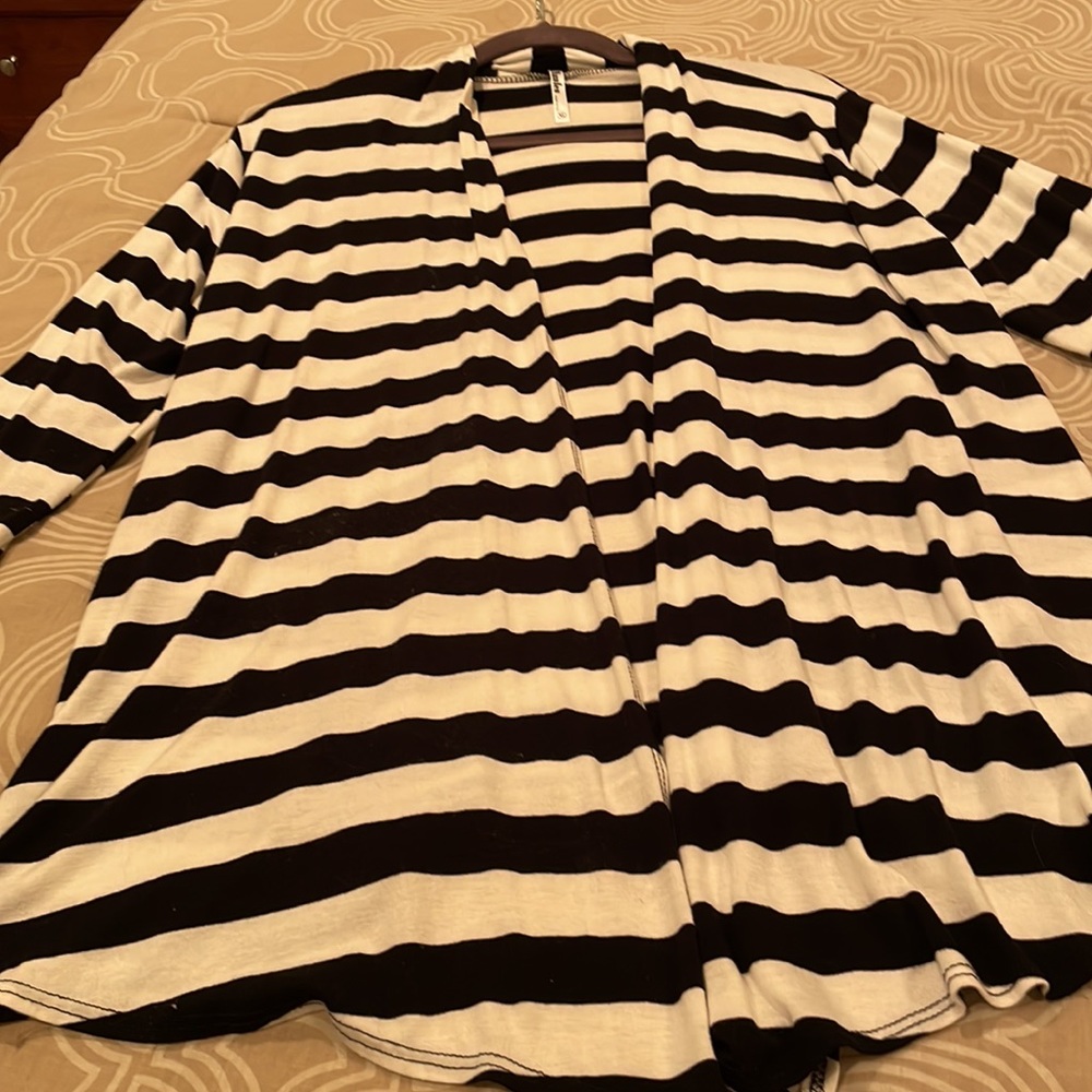 Azules cardigan, open style, black/ivory striped, rayon blend, XL